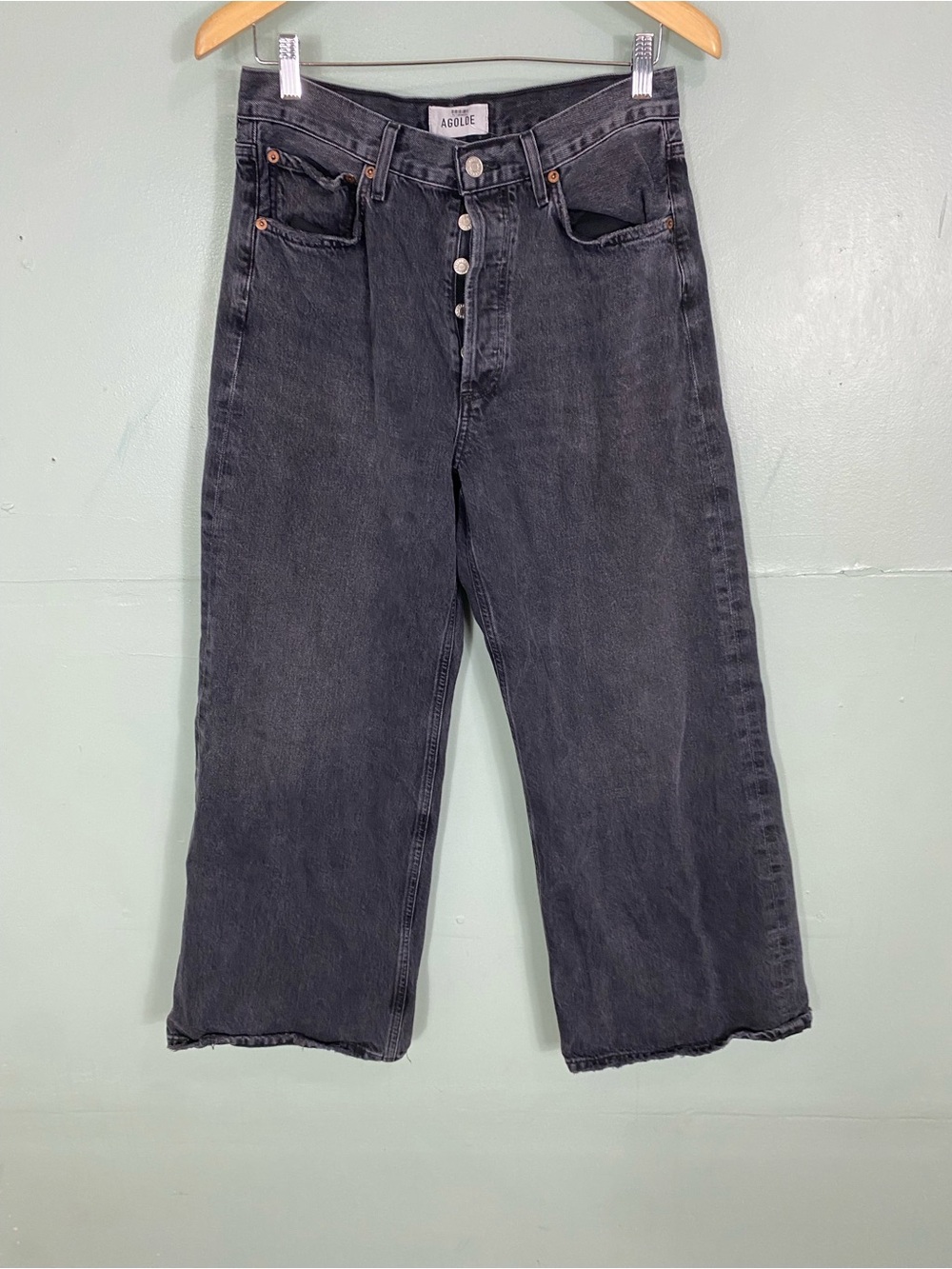 Agolde Dame Wide Leg Jeans Faded‎ Black Size 28 Petite